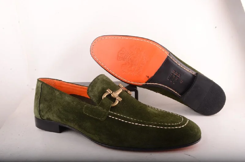 oxford shoes with soft insole for men’s office wear-Sigotto Uomo Green Suede Slip on Shoes