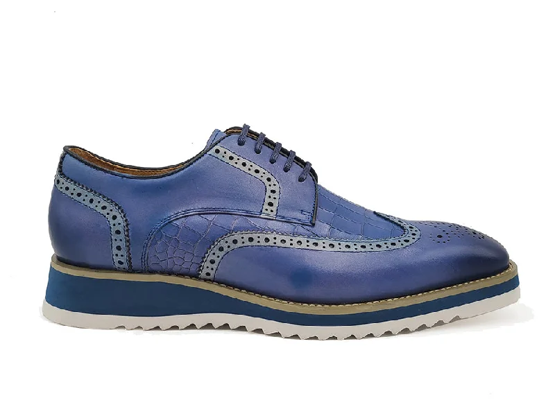 brown oxford shoes with modern design for men-Carrucci KS515-35 Gorgeous Lace-up Oxford - Blue