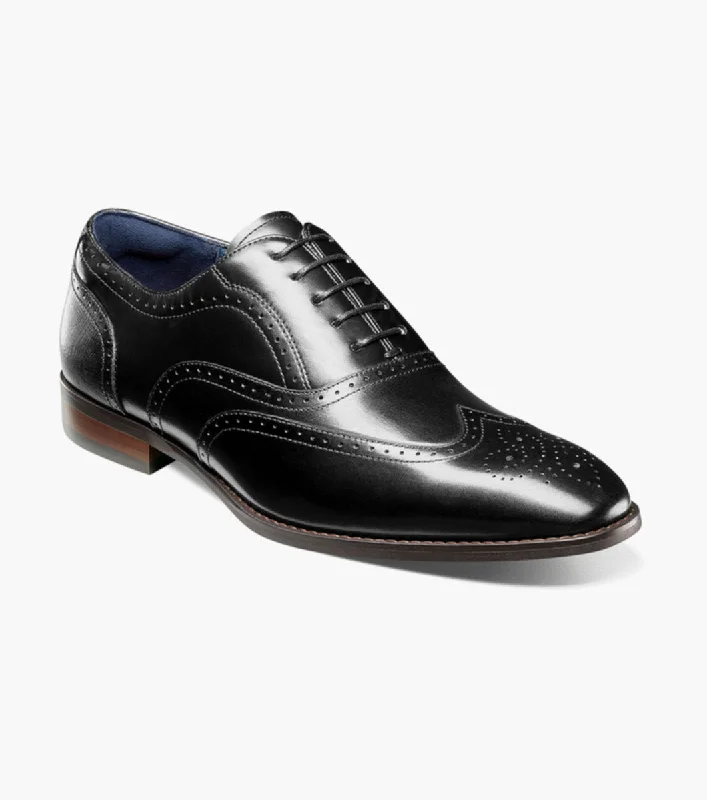 men’s slip-on dress shoes with soft leather lining-Stacy Adams KAINE  Wingtip Oxford - Black