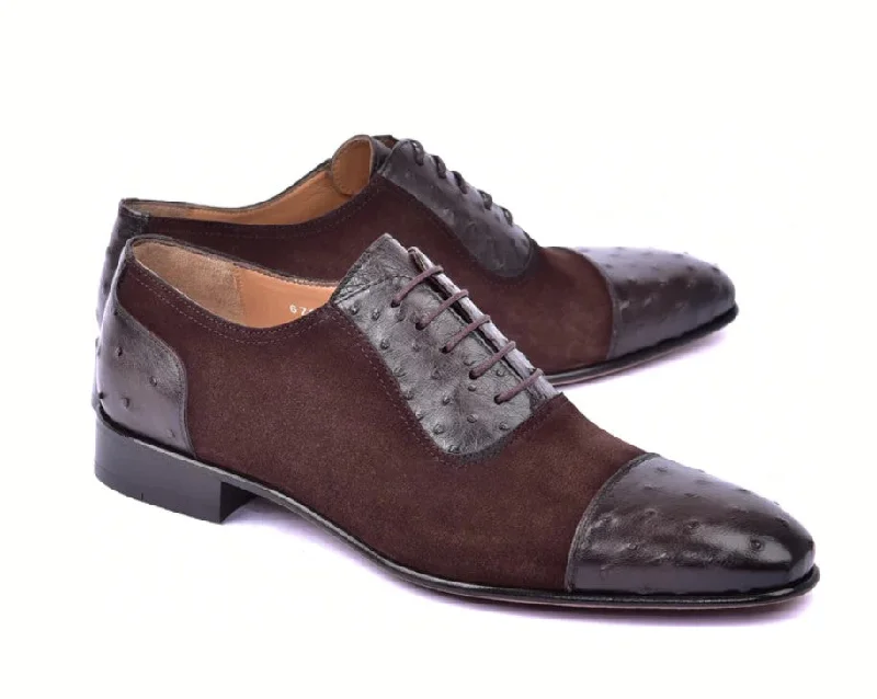 comfortable brown dress shoes for men-Corrente 6708 Cap-Toe lace-up Oxford - Brown