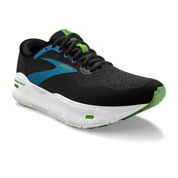 leather dress shoes for business meetings-Mens Brooks Running Ghost Max in Black/Atomic Blue/Jasmine