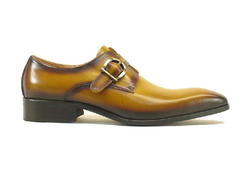 sleek black dress shoes for business events-Carrucci Buckle Monk Strap KS503-35 - Cognac