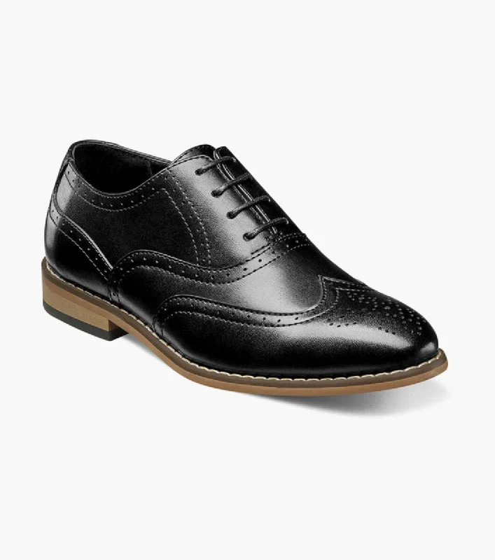 designer men’s leather formal shoes-BOYS DUNBAR  Wingtip Oxford - Black