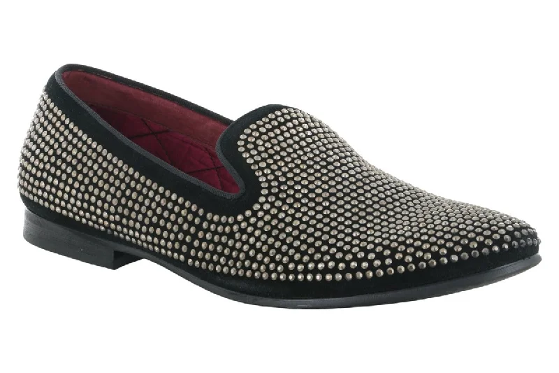 leather dress shoes for business meetings-Steve Madden Caviarr Silver Rhinestone Loafer