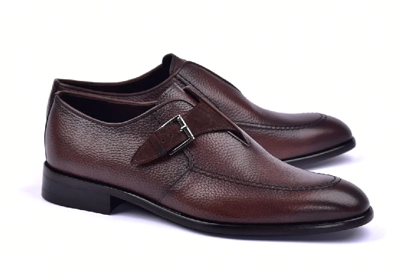 men’s black dress shoes with comfort-Corrente 6471 Leather slip-on Monkstrap Shoe - Brown