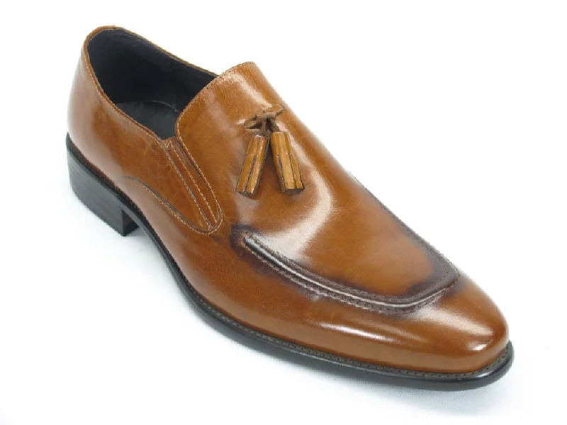 comfortable leather oxford shoes for weddings-Carrucci KS099-714 Leather Tassel Loafer - Cognac