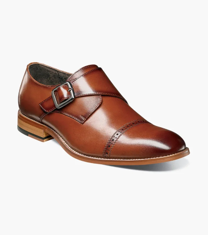 high-quality formal shoes with cushioned sole-Stacy Adams DESMOND Cap Toe Monk Strap Shoes - Cognac