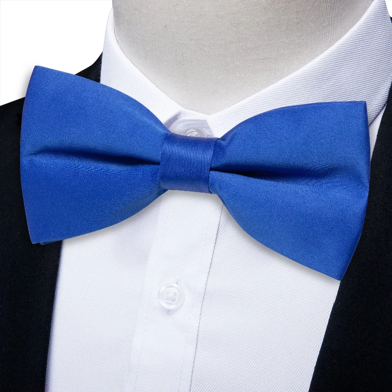 Trendy men's tie with fine texture for modern office wear-YourTies Wedding Necktie Royal Blue Solid Pre-tied Bow Tie for Men