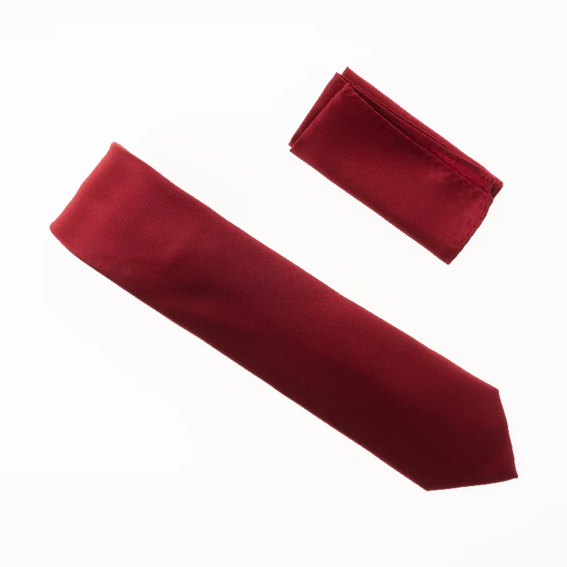 Classic men's tie for sophisticated gatherings with subtle patterns-Apple Red Satin Finish Silk Necktie with Matching Pocket Square