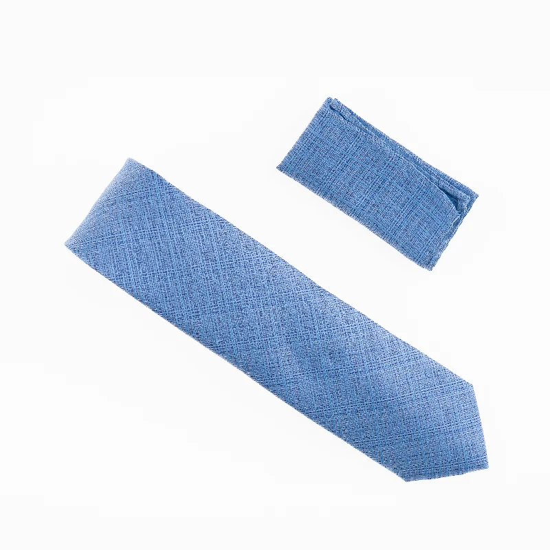 Men's tie with bold abstract print for formal events-Baby Blue and Blue Designed Extra Long Necktie with Matching Pocket Square