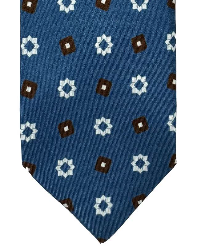 Elegant men's tie with floral print for formal wear-Barba Sevenfold Tie Blue Gray Brown Mini Geometric Design - Sartorial Neckwear