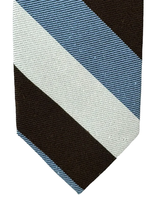 Best men's tie for a corporate wedding event-Barba Sevenfold Tie Brown Blue White Silver Stripes Design - Sartorial Neckwear