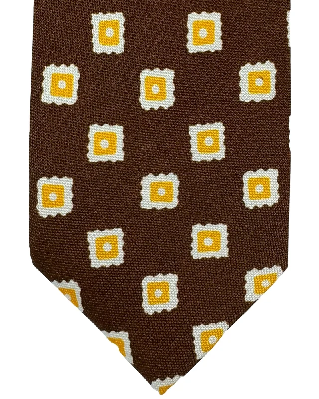 Elegant men's tie with fine texture for business wear-Barba Sevenfold Tie Brown Orange White Geometric Design - Sartorial Neckwear