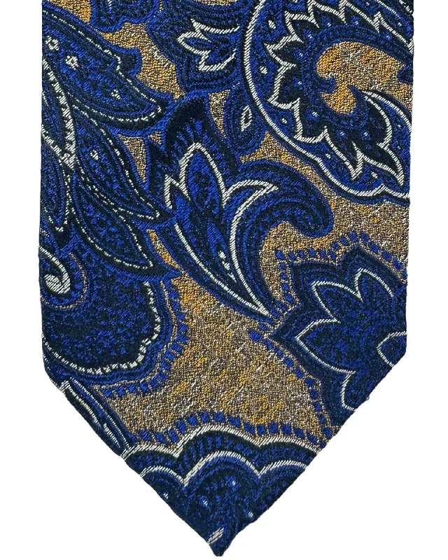 Men's tie for high-end office meetings-Barba Sevenfold Tie Dark Blue Brown Taupe Olive Paisley Design