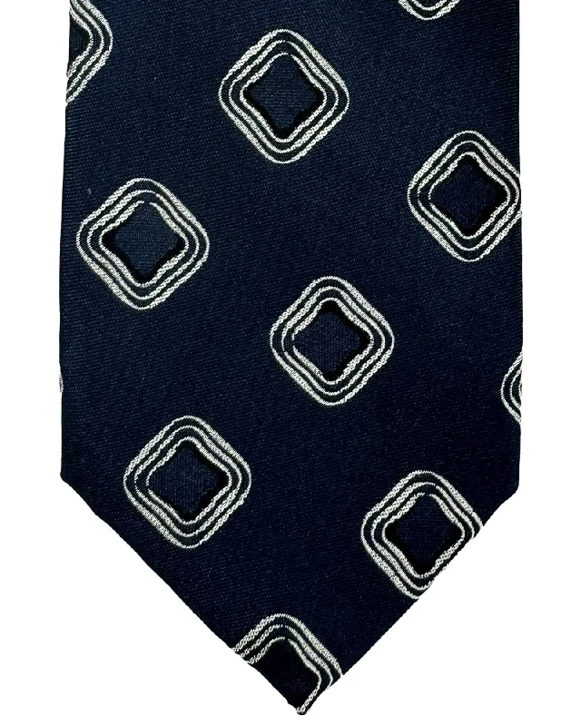 Men's tie with modern striped design for office wear-Barba Sevenfold Tie Dark Blue Silver Geometric Design - Sartorial Neckwear