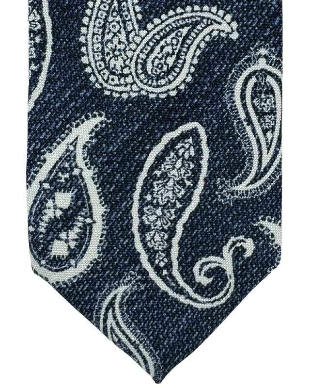 Classic men's tie for formal workwear-Barba Sevenfold Tie Dark Blue White Paisley Design - Sartorial Neckwear