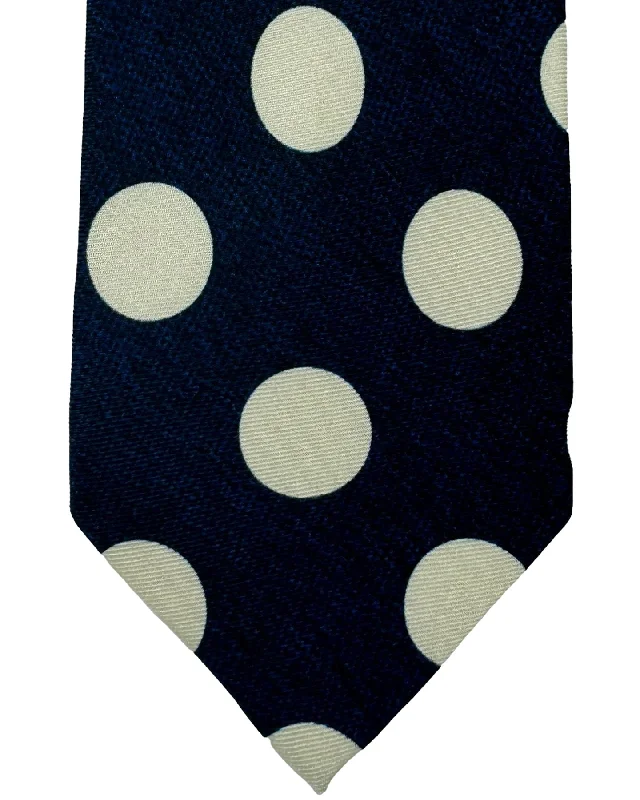 Elegant silk tie for weddings and galas-Barba Sevenfold Tie Dark Navy White Silver Polka Dots Design - Sartorial Neckwear