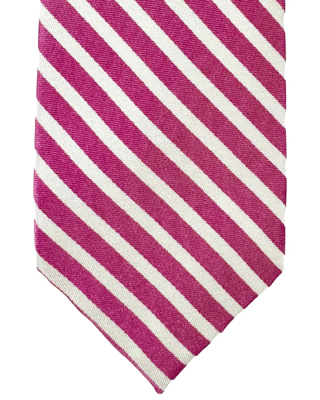 Stylish men's tie for fashion-forward meetings-Barba Sevenfold Tie Hot Pink White Stripes Design - Sartorial Neckwear SALE