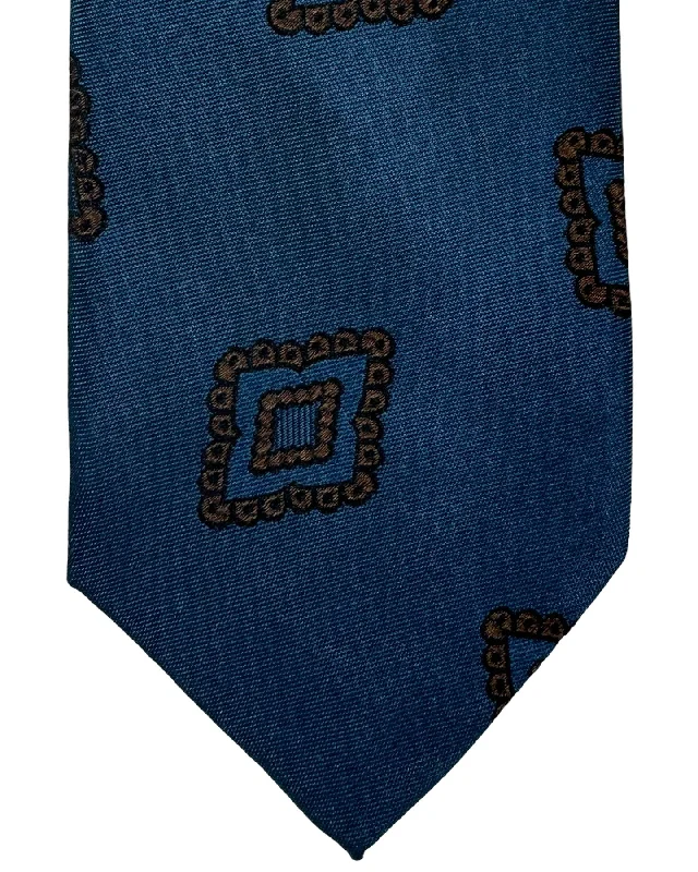 Best men's tie with deep tones for formal events-Barba Sevenfold Tie Midnight Blue Brown Geometric Design - Sartorial Neckwear