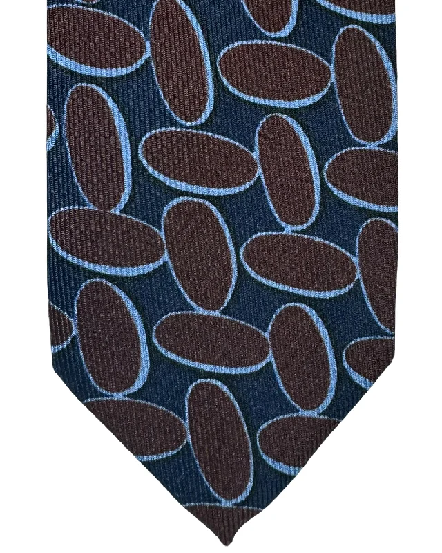 Luxury men's tie for formal business functions-Barba Sevenfold Tie Midnight Blue Brown Ovals Design - Sartorial Neckwear