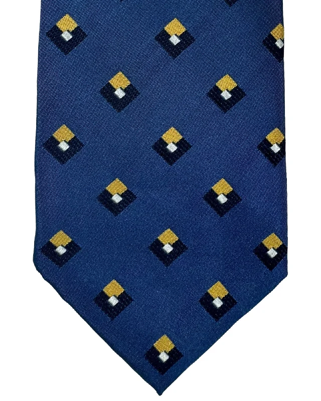 Designer men's tie with premium fabric for weddings-Barba Sevenfold Tie Midnight Blue Yellow Geometric Design - Sartorial Neckwear