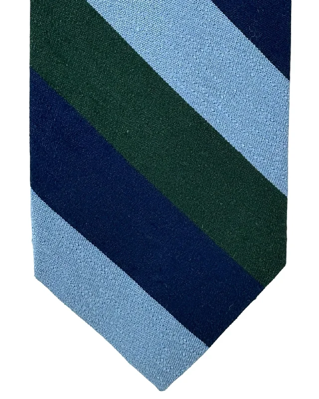 Classic men's tie for formal business attire-Barba Sevenfold Tie Navy Blue Green Stripes Design - Sartorial Neckwear