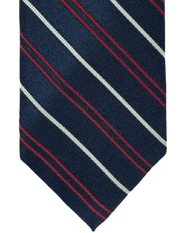 Luxury men's tie for a classic business look-Barba Sevenfold Tie Navy Red Silver Stripes Design - Sartorial Neckwear