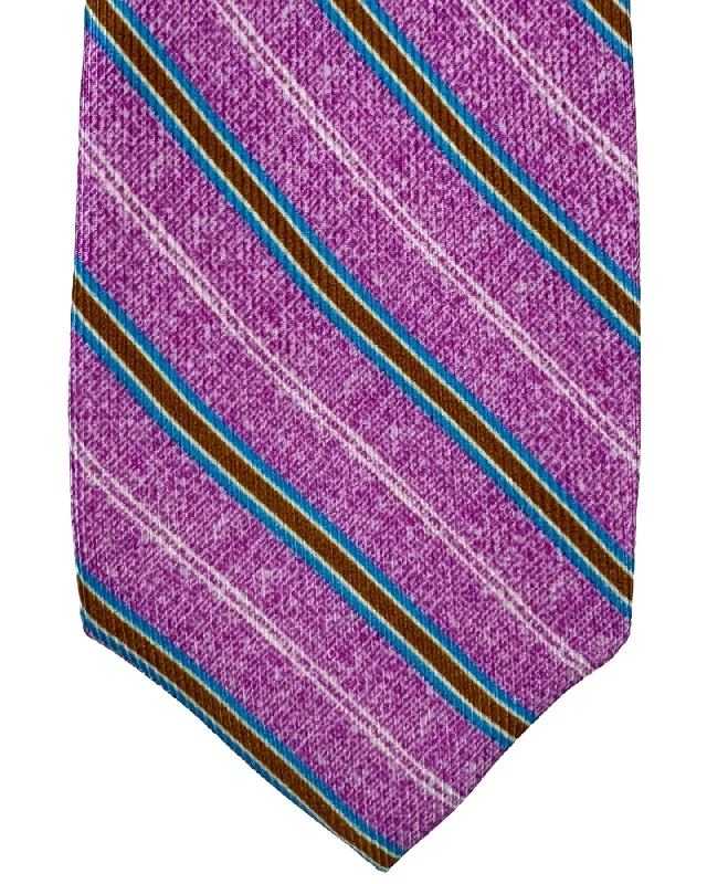 Stylish men's tie with vibrant patterns for special events-Barba Sevenfold Tie Pink Aqua Olive Stripes Design - Sartorial Neckwear