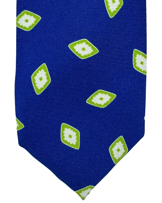 Best tie for men with rich fabric texture for work-Barba Sevenfold Tie Royal Blue Lime White Diamonds Design - Sartorial Neckwear