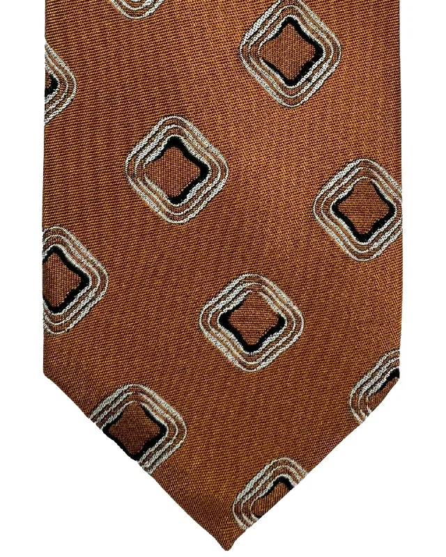 Designer tie for men with modern geometric designs-Barba Sevenfold Tie Rust Brown Geometric Design - Sartorial Neckwear