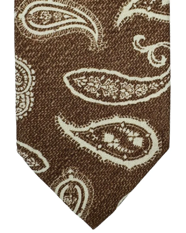 Trendy men's tie with diagonal stripes-Barba Sevenfold Tie Brown White Paisley - Sartorial Neckwear SALE