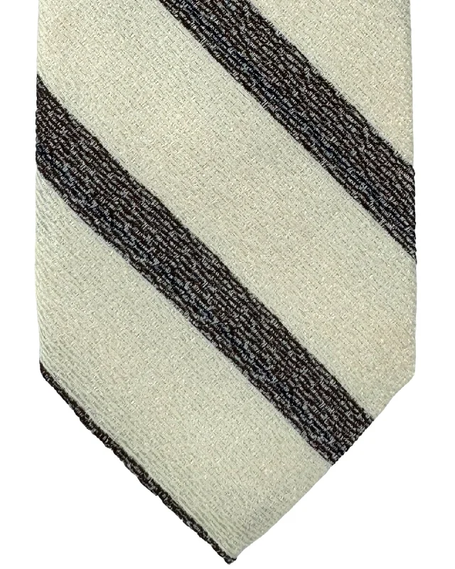 Men's tie for evening office meetings with sharp edges-Barba Sevenfold Tie White Brown Gray Stripes Design FINAL SALE