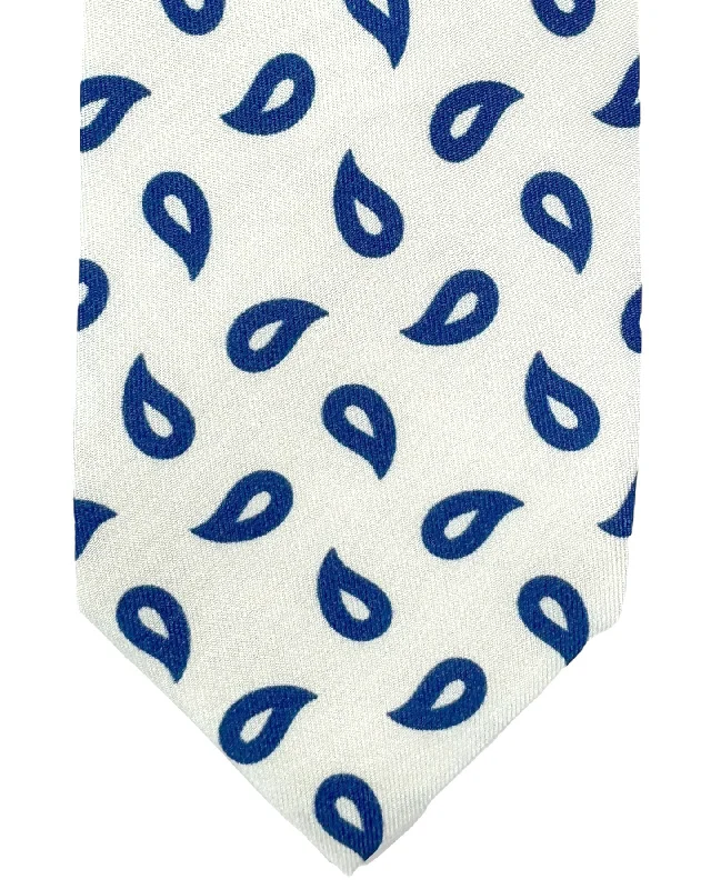 Men's tie with a modern checkered pattern for office-Barba Sevenfold Tie White Royal Blue Paisley Design - Sartorial Neckwear