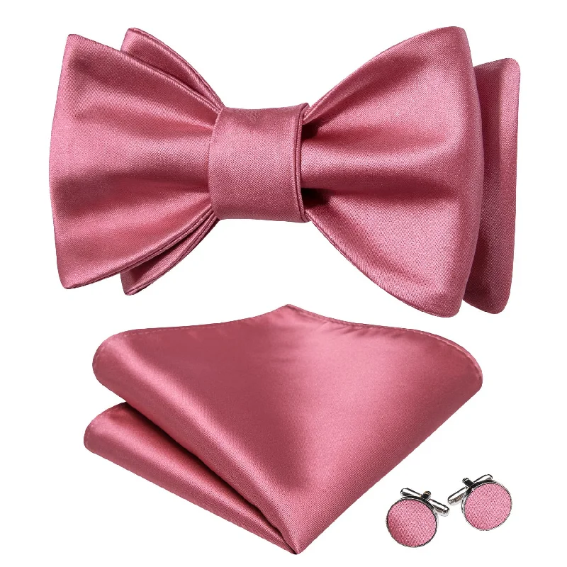 Men's tie with subtle diagonal stripes for office events-Barry Wang Light Pink Tie Men's Self-Tied Bowtie Hanky Cufflinks Set