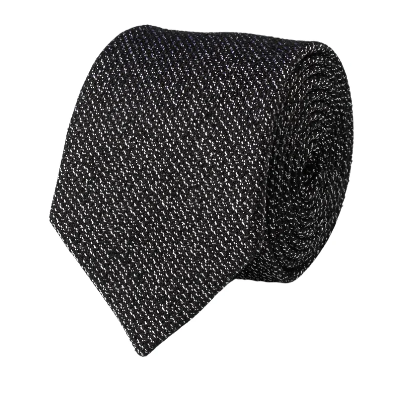 Trendy men's tie with diagonal stripes-Black Boucle Tie