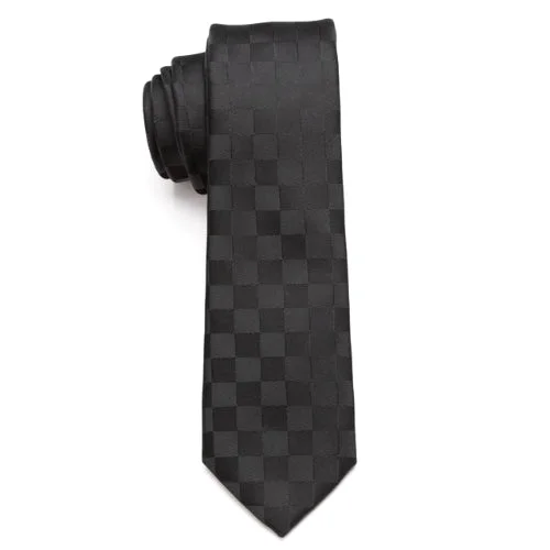 Best men's tie for professional job interviews-Classy Men Black Checkerboard Skinny Tie