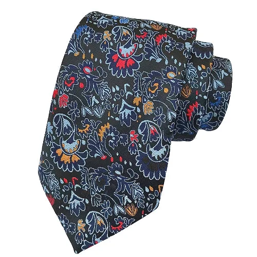 Men's tie with floral prints for a refined look-Classy Men Black Detailed Floral Silk Tie