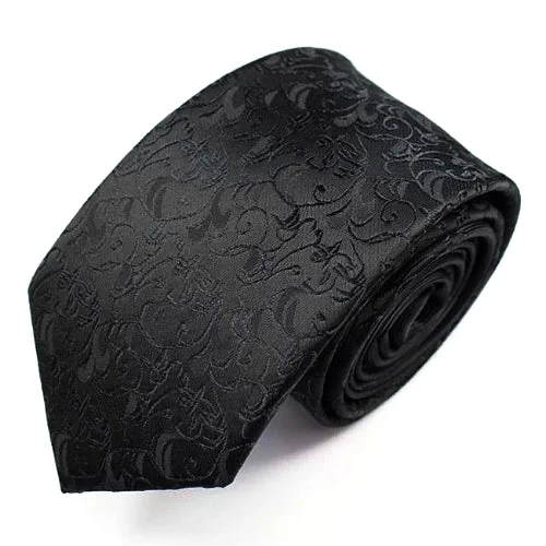 Classic men's tie with fine geometric design-Classy Men Black Floral Luxury Silk Narrow Tie