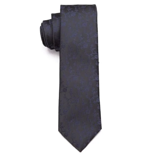 Trendy men's tie with floral motif for weddings-Classy Men Black Floral Skinny Tie