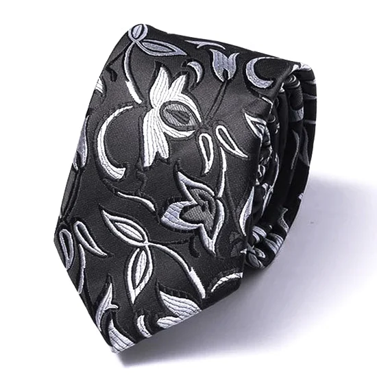 Best men's tie for professional job interviews-Classy Men Black Flower Silk Skinny Tie