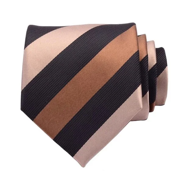 Best men's tie for upscale family celebrations-Classy Men Black & Gold Striped Silk Necktie