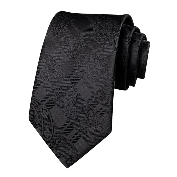 Stylish men's tie with bold polka dots for formal wear-Classy Men Black Paisley Silk Necktie