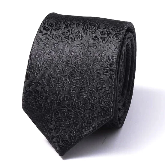 Stylish men's tie with creative modern print-Classy Men Black Rose Silk Skinny Tie