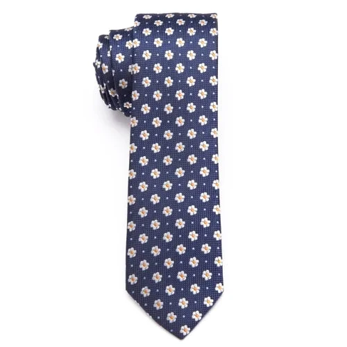 Designer tie for formal occasions with jacquard finish-Classy Men Blue Daisy Skinny Tie