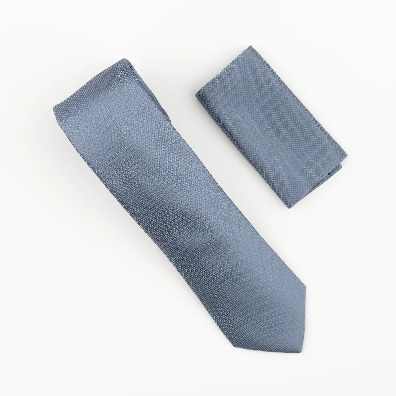 Best tie for men's formal dinner parties-Blue-Gray Pin Dot Silk Necktie With Matching Pocket Square