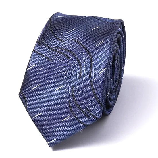 Elegant silk tie for men with smooth texture-Classy Men Blue Wavy Silk Skinny Tie