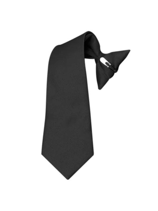 Best men's tie for corporate functions with luxury fabric-Boy's Black Solid Color 14" Pre-tied Clip On Neck Tie