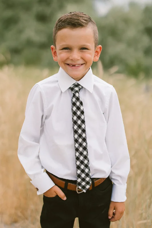 Men's tie for a stylish corporate appearance with sharp design-Boys Max Tie in Cupcake Black Gingham