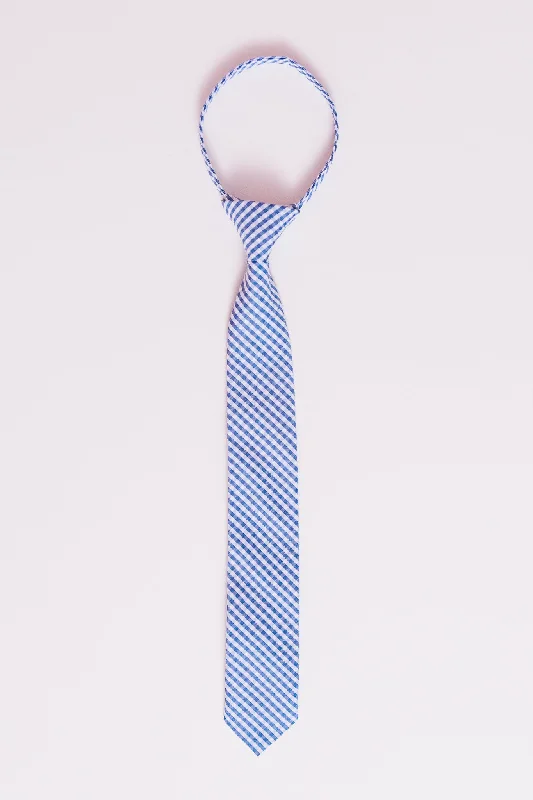 Best men's tie with deep tones for formal events-Boys Max Tie in Indie Blue Gingham - FINAL SALE