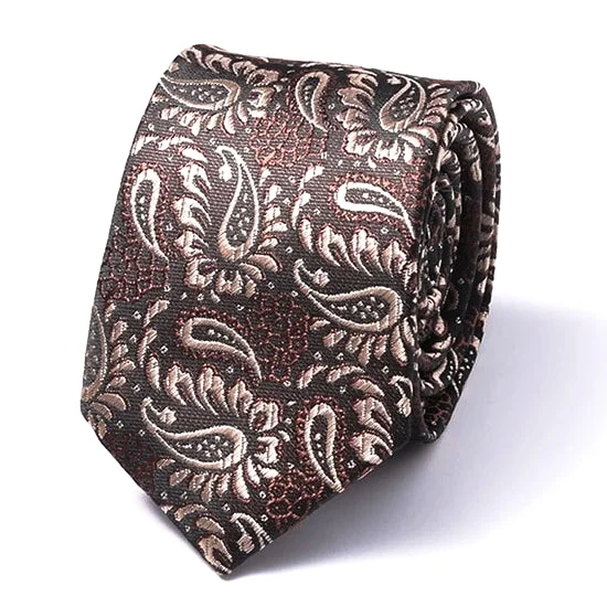 Trendy men's tie with colorful abstract print-Classy Men Brown Paisley Silk Skinny Tie